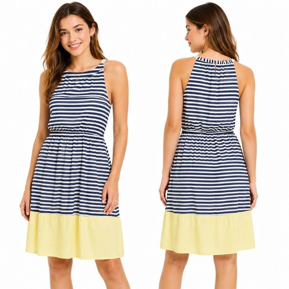 Old Navy Striped Sleeveless Dress Small Neon Hem